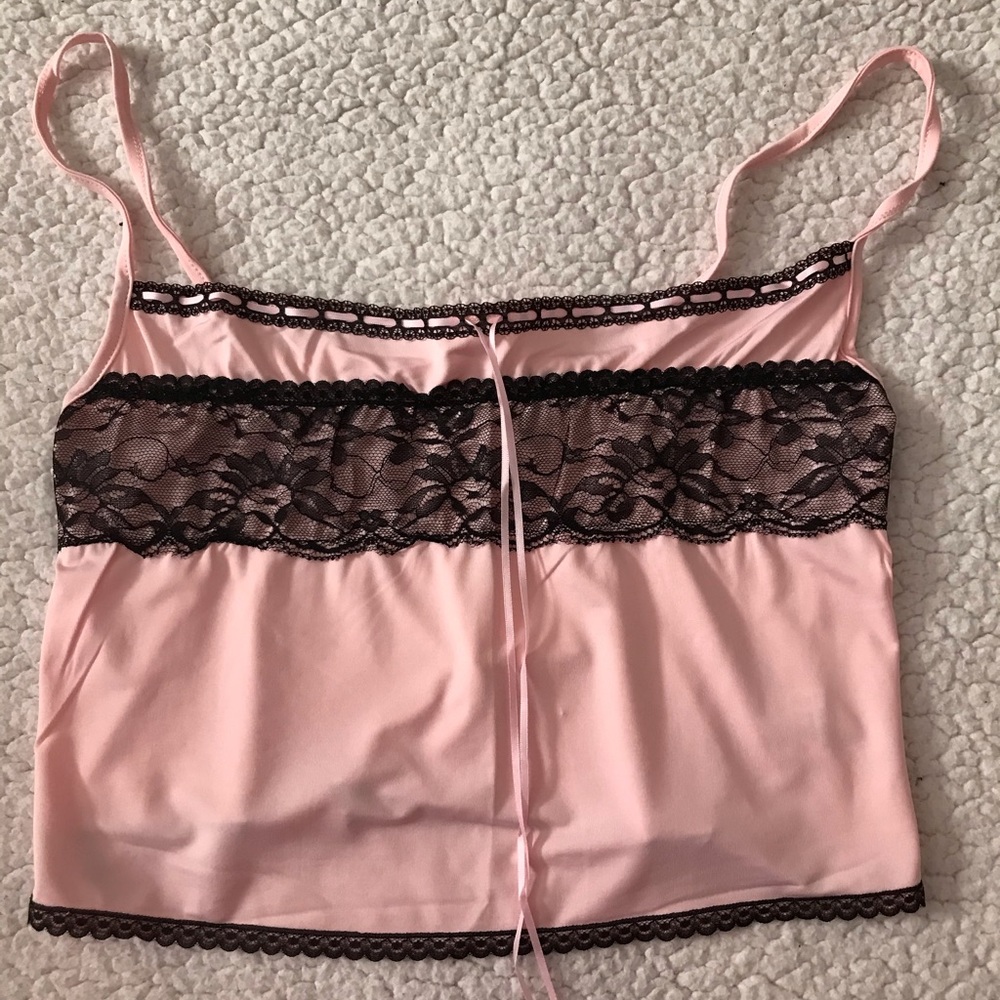 Cropped baby pink and black lingerie